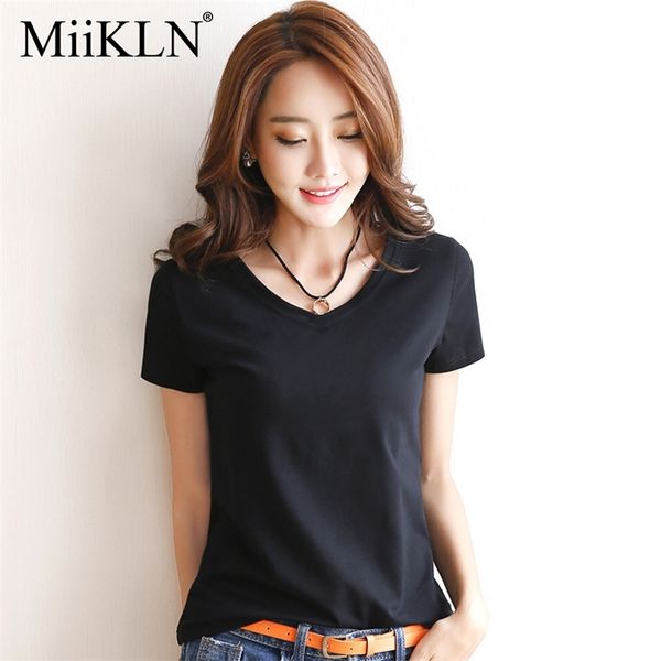 MiiKLN fibra di latte estate maglietta delle donne per le signore nero bianco maniche corte V girocollo donna t-shirt dalla S alla 4XL camicia femminile T200512