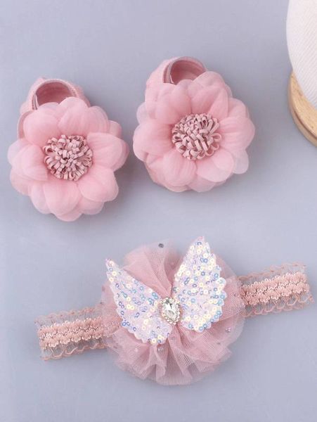 

baby flower decor socks & hair band she01, Slivery;white