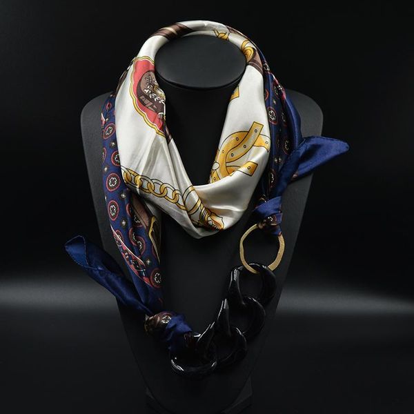 

scarves silk scarf necklace acrylic pendant long neckerchief women printed muffler 2021 brand designer scarfs, Blue;gray