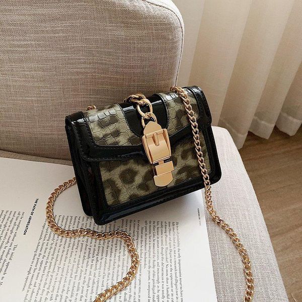 

западная цепной сумка женщины новый корейский все матча лакированной кожи леопарда шаблон crossbody одно плечо мода повседневная сумка squar