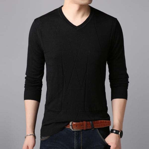 

brand solid color v-neck t-shirt men's autumn new thin sweater youth fashion bottoming shirt, White;black