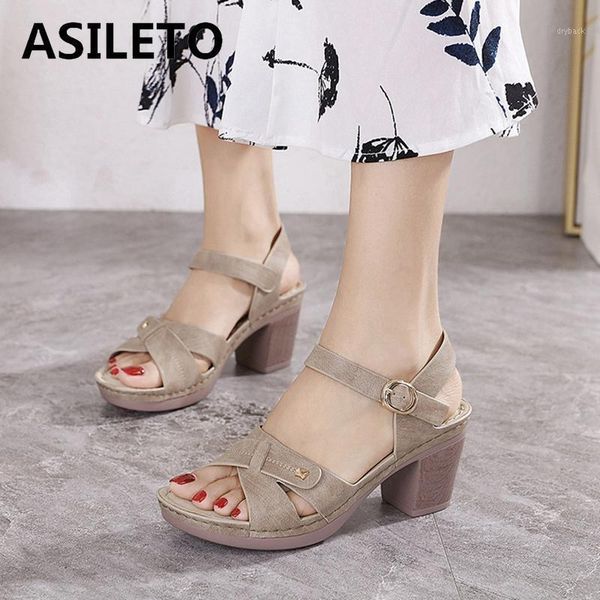 

sandals asileto women 2021 open toe 7.5cm high wood heels buckle non-slip sewing colorful soft casual summer red f11111, Black