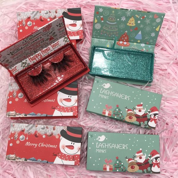 

christmas eyelash boxes wholesale price 20mm 22mm 25mm mink eyelashes package custom logo magnetic lashes box lash extension cases