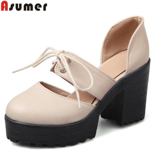 

dress shoes asumer big size 34-43 square high heels round toe lace up platform ladies prom elegant pumps women 2021, Black
