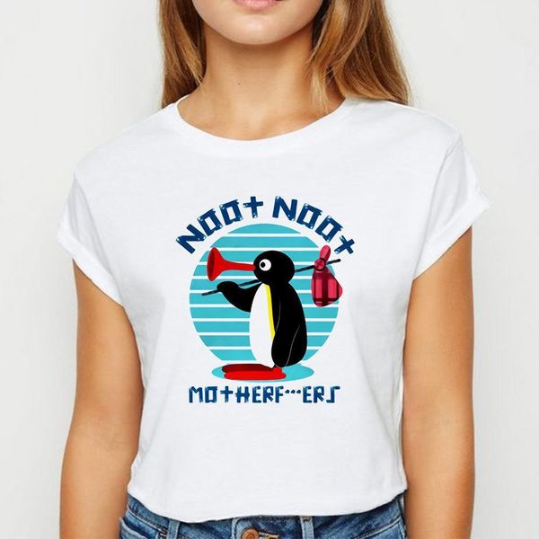 

easy matching tee pingu noot noot tshirt funny streetwear t shirt women oversize o-neck spring summer t-shirts, White