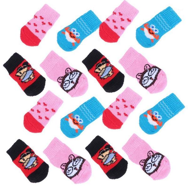 

dog apparel 4 sets pet socks anti-slip warm footwear protector with straps1
