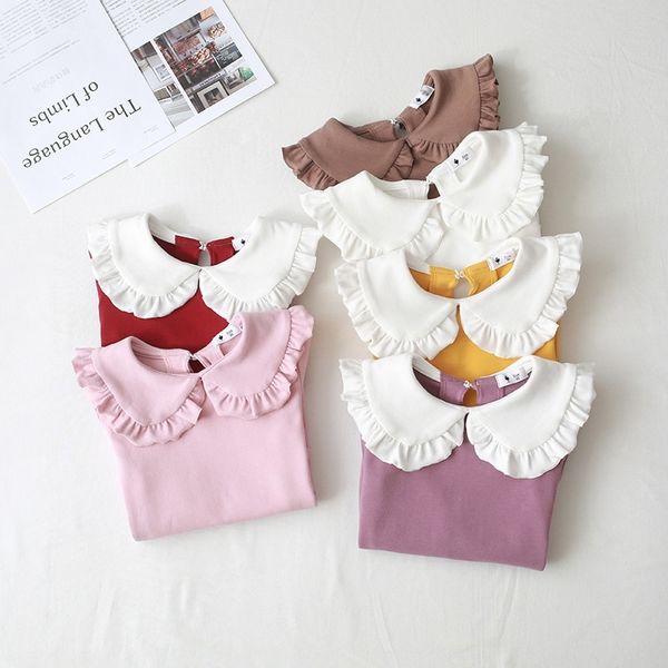 

spring children girls peter pan collar cotton bottom shirt long-sleeved t shirt for baby girls bc558 y200409, Blue