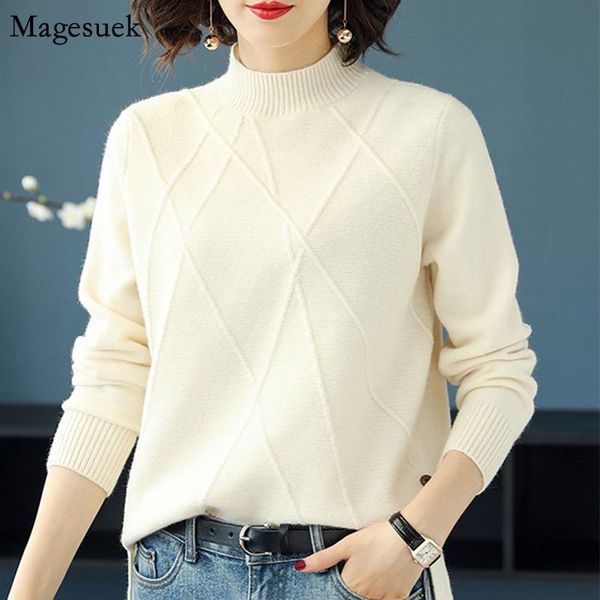 

women's sweaters long sleeve winter pullover women sweater 2021 white turtleneck woman thicken warm knitted female jumper 11851, White;black