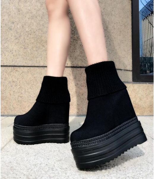 

2020 and winter new korean version 14cm wedge with women's increased matte martin boots h3vh, Black