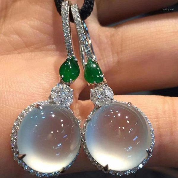 

dangle & chandelier big round circle moonstone stone earrings for women statement wedding jewelry fashion crystal drop pendant z5m0431, Silver
