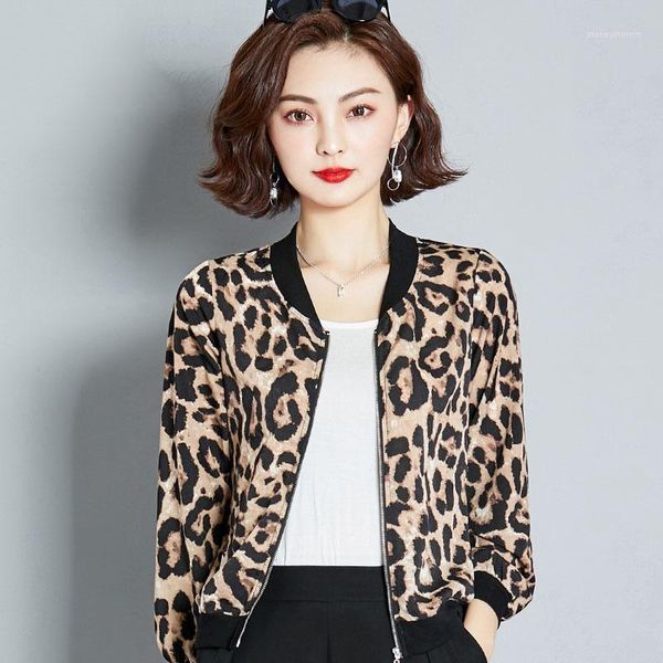 

leopard spring autumn women's jackets plus size short female coat zipper chaqueta long sleeve leopard print women bomber jacket1, Black;brown
