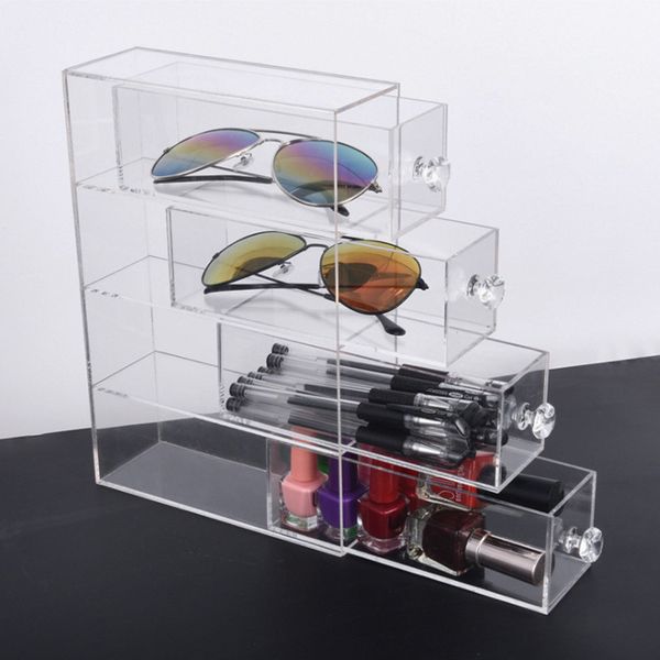 

acrylic glasses storage box drawers makeup organizer jewelry storage case transparent sunglasses showing standing box escritorio, White;black