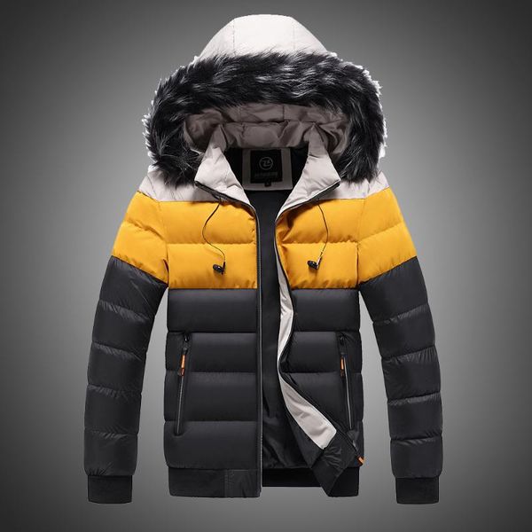 

men's down & parkas puffer jacket mens winter fur collar hooded coat thick men cotton inside warm plus size 4xl 5xl, Black