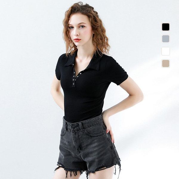 

women's polos wasteheart summer black gray khaki women tees short sleeves cotton shirts ins fashion casual office s, White