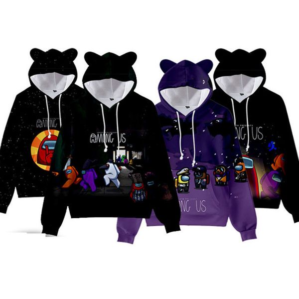 

new harajuku cute cat ears pullovers men women winter casual sweatshirt boy girl cartoon among us hoodies, Black