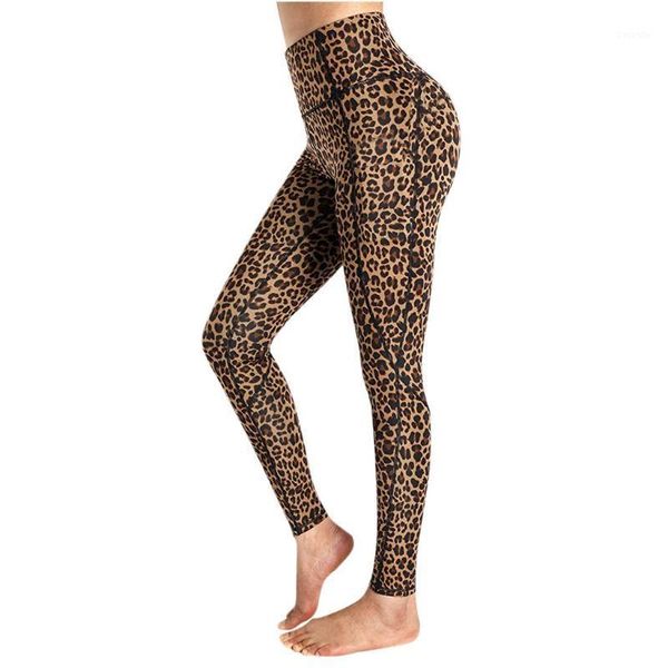 

women leopard printing leggings elastic high waist leggings pockets fitness workout running skinny pants ropa de mujer1, Black