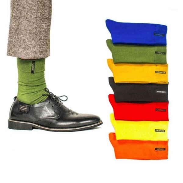 

weekly socks men cotton solid men's happy socks dress casual boys fashion candy color 7 days week, Black