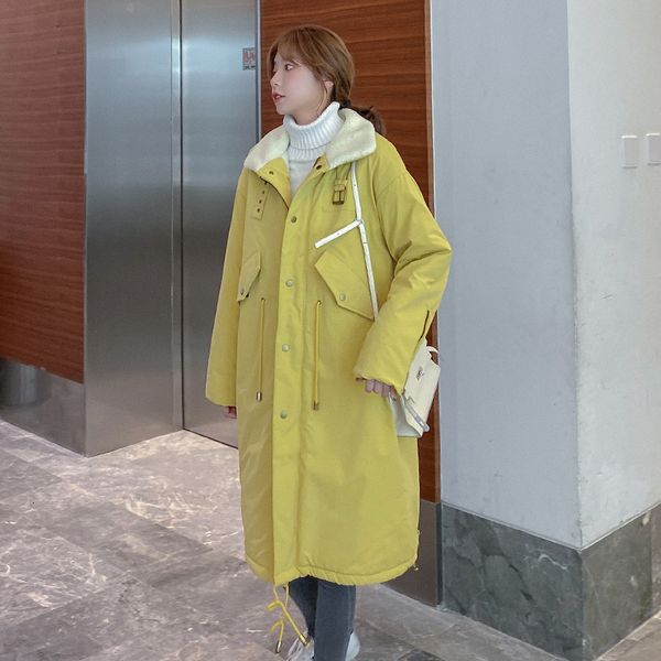 

korean style women winter jacket lambswool warm thicken female x-long down coat oversize loose womens puffer jackets