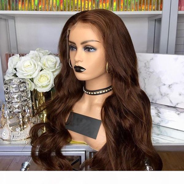 

chocolate classic body wave 360 lace frontal human hair wigs with baby hair lace front wigs for black women natural hairline, Black;brown
