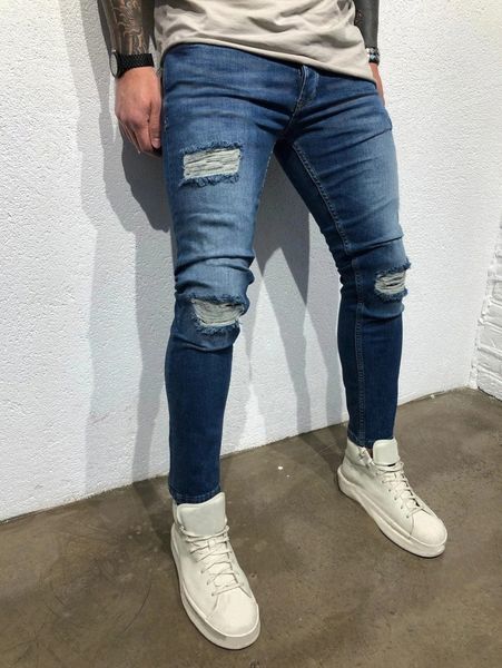 

men ripped frayed bleach wash skinny jeans w2vx#, Blue