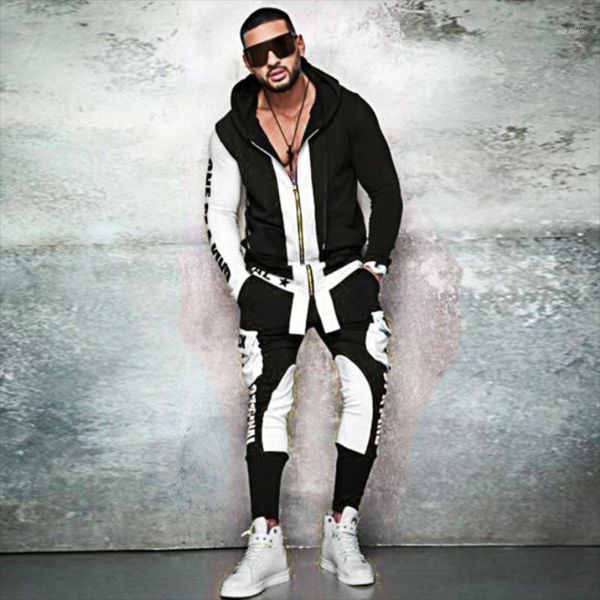 

autumn casual brand men 2 piece set hooded sweatshirts + pants set fitness traning sportswear zipper track suit mens jogger sets1, Gray