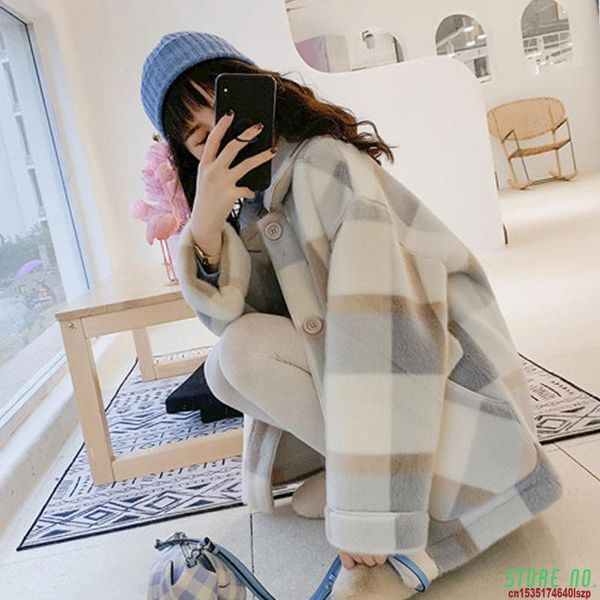 

winter jacket women 2021 winter new plaid korean version of the woolen coat thickening straight large size woman coats, Black