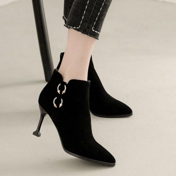 

botas femininas women cute suede short ankle boots for party lady classic beige side zipper high heel shoes cool boots e6030, Black