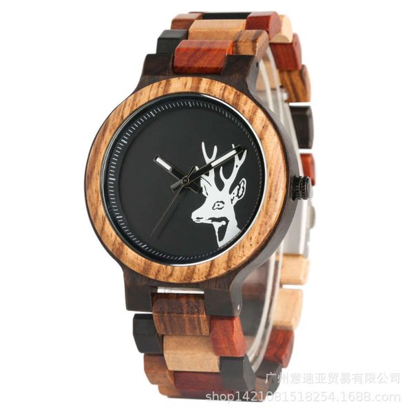 

with new fashion colorful all wood deer head literal watch casual men's watch wooden watch, Slivery;brown