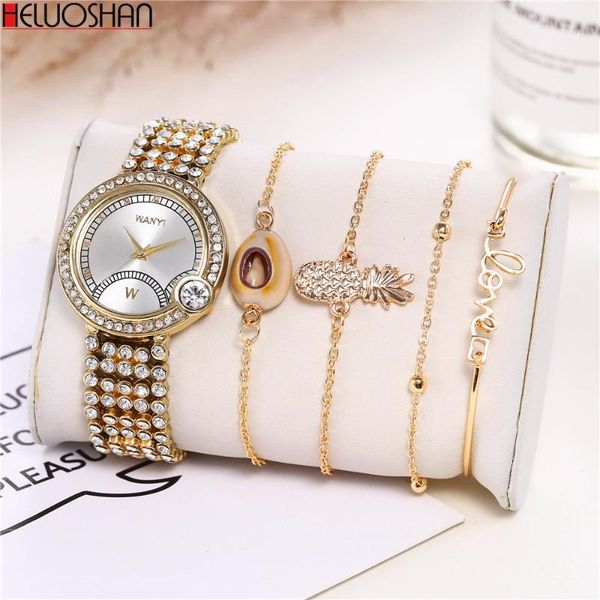 

5pc/set 2020 fashion brand ladies watches women gold watch steel strip casual female wristwatch rhinestone simple bracelet set1, Slivery;brown