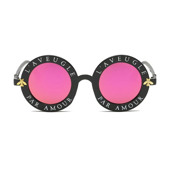 

pink sunglasses women english letters newnew small bees round brand sun female designer fashion glasses uv400 3