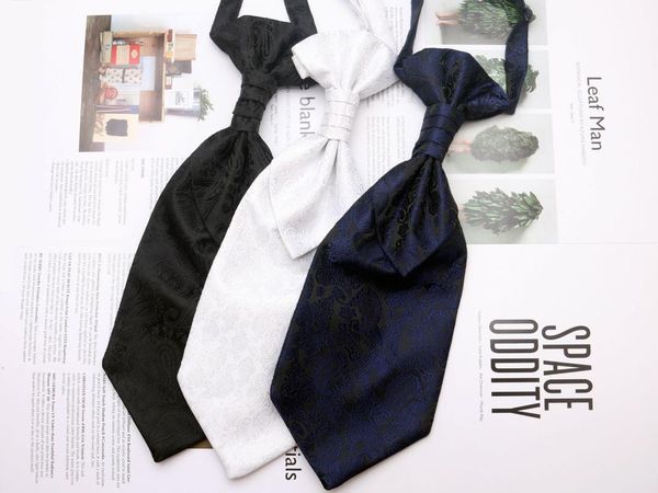 

bow ties 35*12cm men vintage black winered paisley wedding party cravat ascot scrunch self british style silk neck tie1, Black;gray