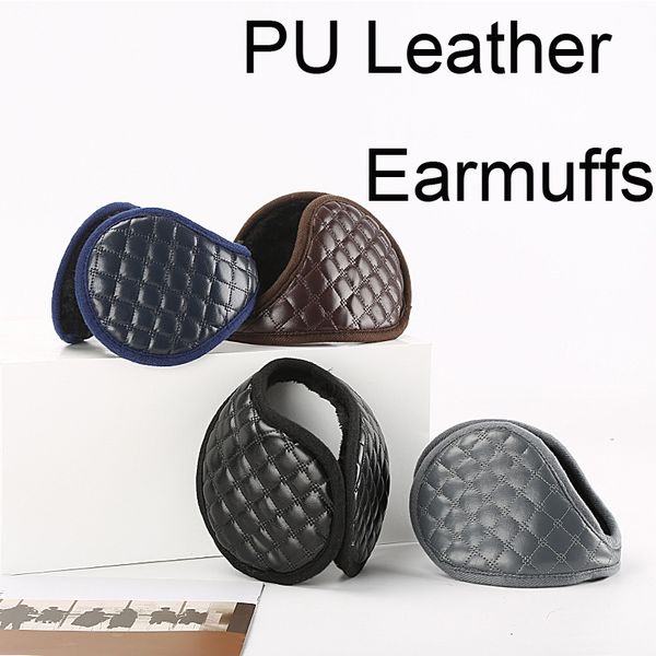 

pu leather earmuffs outdoor warmer ear warmers foldable leather classic plush winter warm ear muffs for men kimter-c175fz