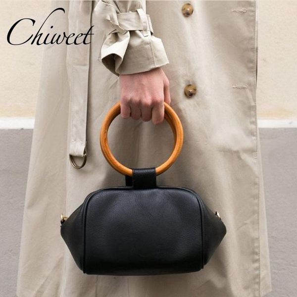 

luxury leather handbags wood ring handle women bags designer female messenger bags vintage large tote shoulder bag