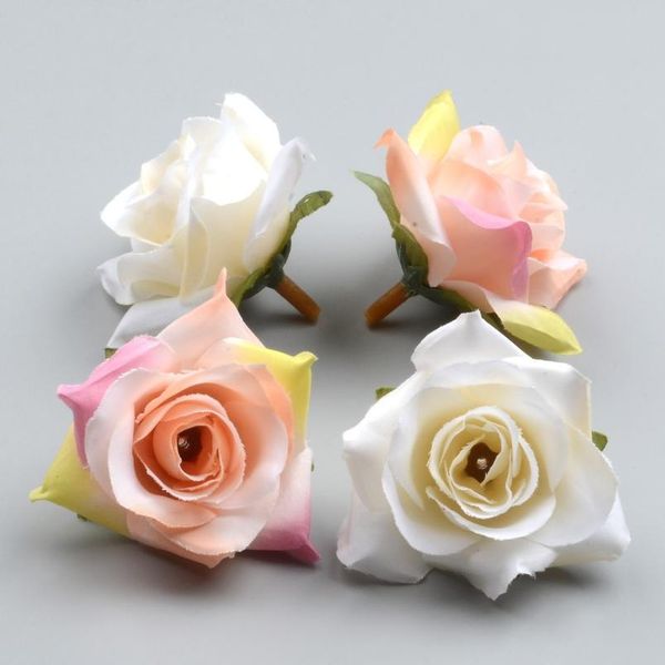 

100pcs diy artificial white rose silk flowers head for home wedding party decoration wreath gift box scrapbooking fake sqcomr