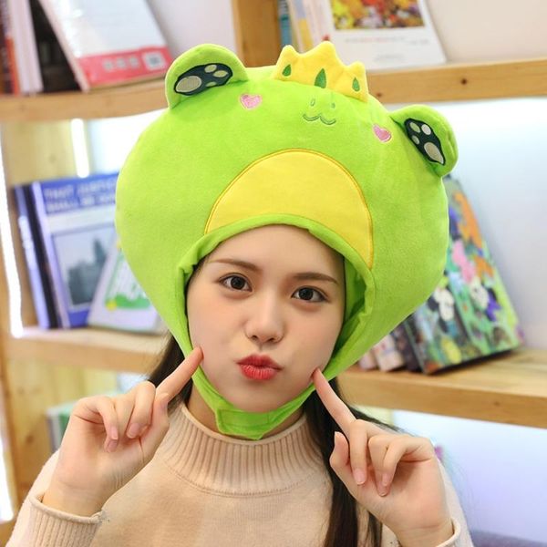 

lovely cartoon prince frog plush hat funny big eyes crown stuffed toys headgear warm cap performance party p props, Blue;gray