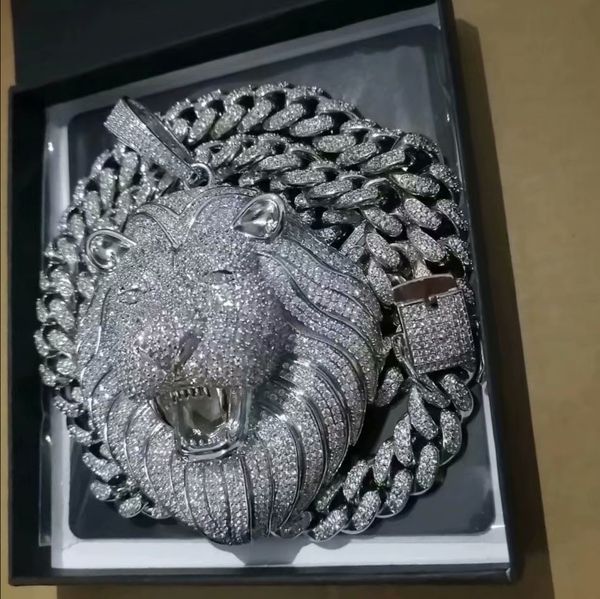 

iced out pendant cuban link chain big pendants mens jewelry hip hop luxury designer necklace bling diamond lion animal rapper dj, Silver