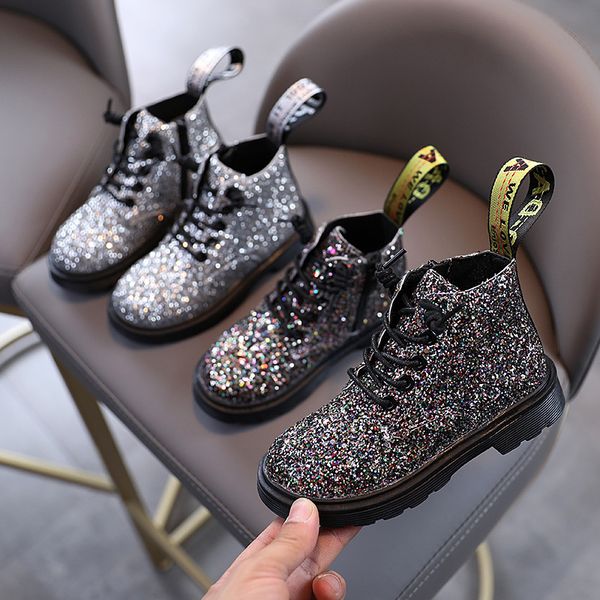 

cnfsnj brand kids winter fashion boots sneakers children baby girls casual sport shoes princess rhinestone martin boots 1028, Black;grey