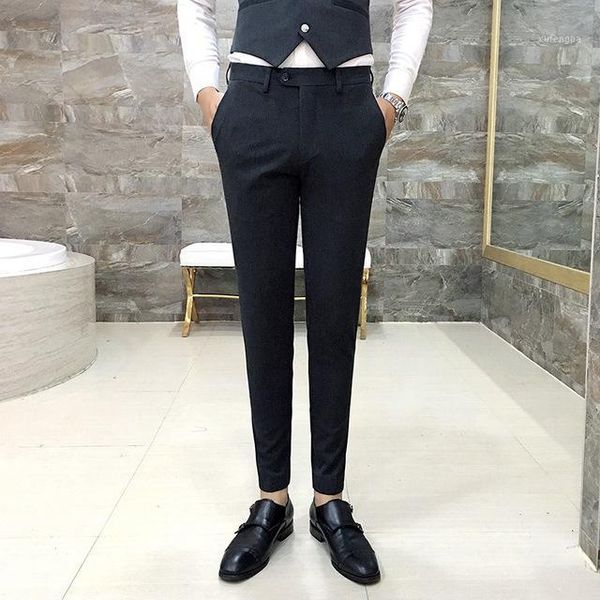

2020 men's business casual pants men suit pants black spring fall fashion male elastic straight formal men's classic trousers1, White;black
