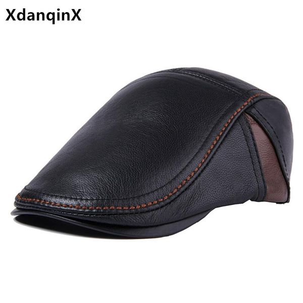

berets xdanqinx natural genuine leather hat cowhide for men and women casual personality brands cap unisex, Blue;gray