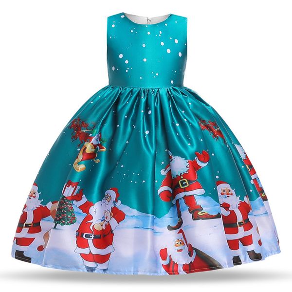 

newclaus рождество девушка партия принцессы дети санта снеговика печать платья элегантное платье туту детская одежда 4-14 лет
