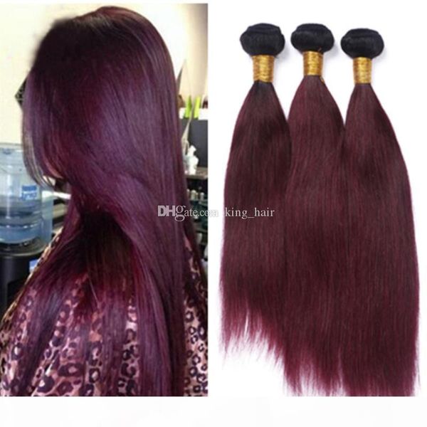 

new fashion wine red ombre brazilian human hair bundles dark root burgundy 1b 99j hair weaves two tone hair extensions 3pcs lot, Black