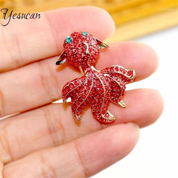 

chinese style luxurious enamel red goldfish brooches for women trendy shiny rhinestone geometric koi chinese new year brooch pin1, Gray