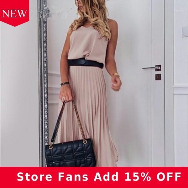 

long summer dress elegant women backless strapless pleated spaghetti strap dresses casual ladies black pink midi clothing1, Black;gray