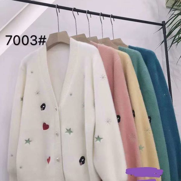 

2020 autumn winter mink new cardigan five color pearl button large size warm and pearlpearlembroidered pearlcomfortable embroidery pattern z, White;black