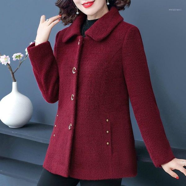 

women 2021 autumn winter fashion middle-aged mink velvet coat female solid color loose outwear ladies warm cardigans jacket w5881, White