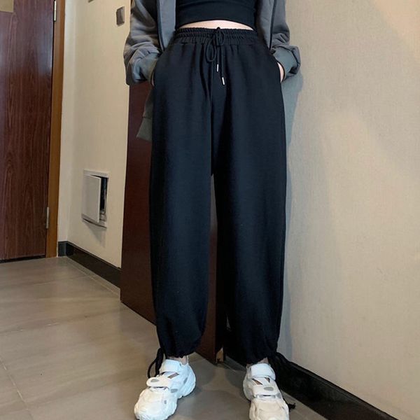 

girl 2021 new more size fashion loosen harem ladies elastic waistband drawstring women's sports pants jogging sportwear 3l2w, Black;white