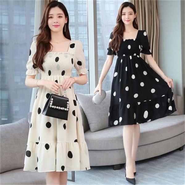 

dot for women chiffon slash neck ladies high-waisted dressed as female summer ukienki ff49, Black;gray