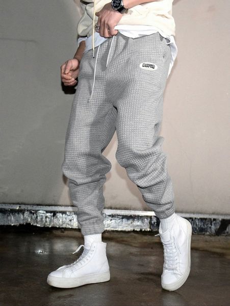 

men letter patched drawstring sweatpants t03g#, Black