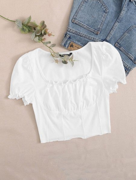 

frill trim solid milkmaid z5kr#, White