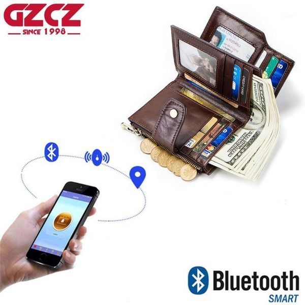 

wallets gzcz men smart wallet genuine leather anti lost intelligent bluetooth purse male card holders suit for phone1, Red;black